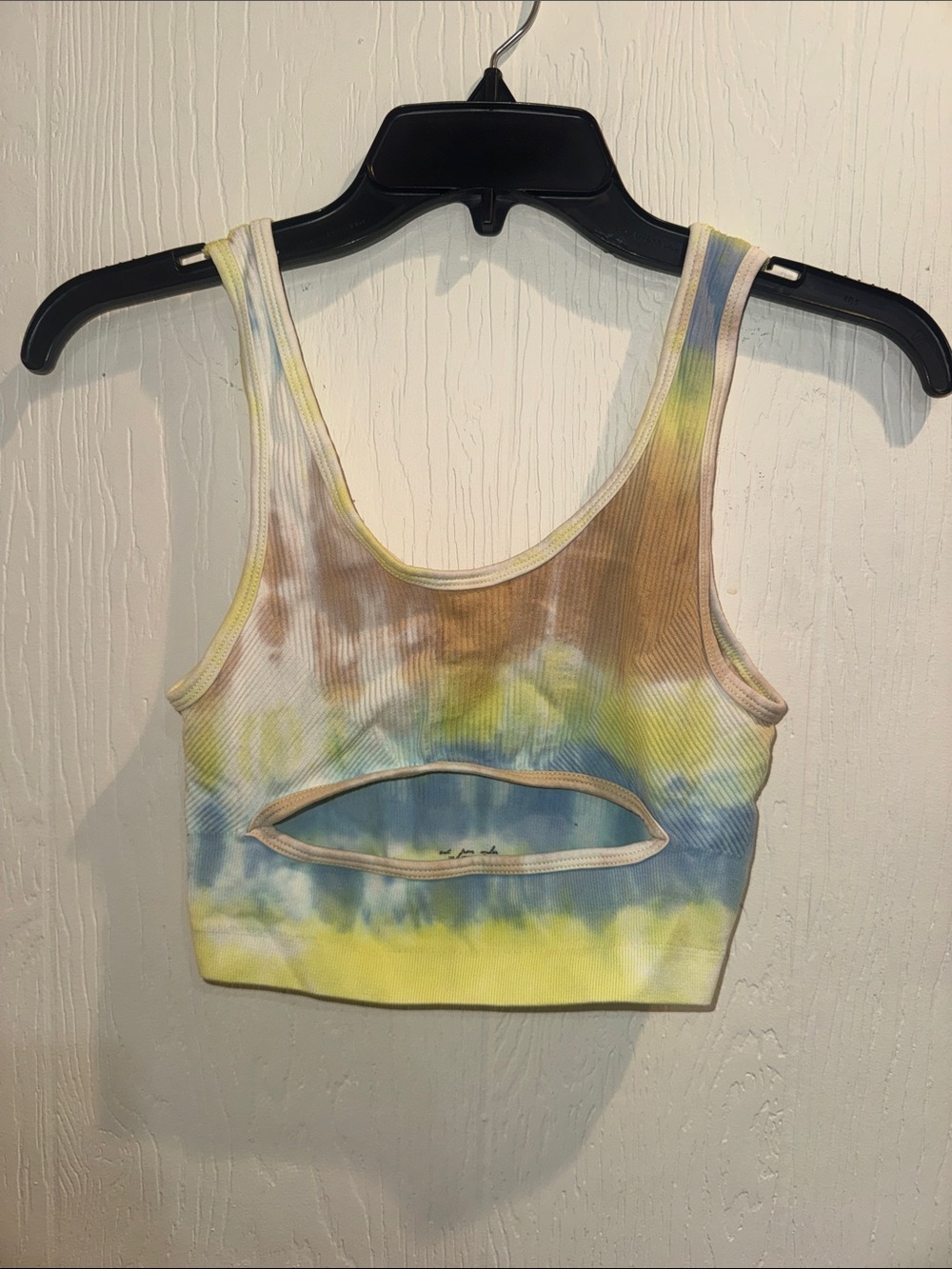 Urban Outfitters Yellow Blue Tie-Dye Cutout Ribbed Crop Tank